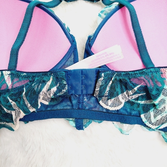 PINK Victoria's Secret Blue Floral Lace Push Up Bralette Bra 1949 - Picture 4 of 11